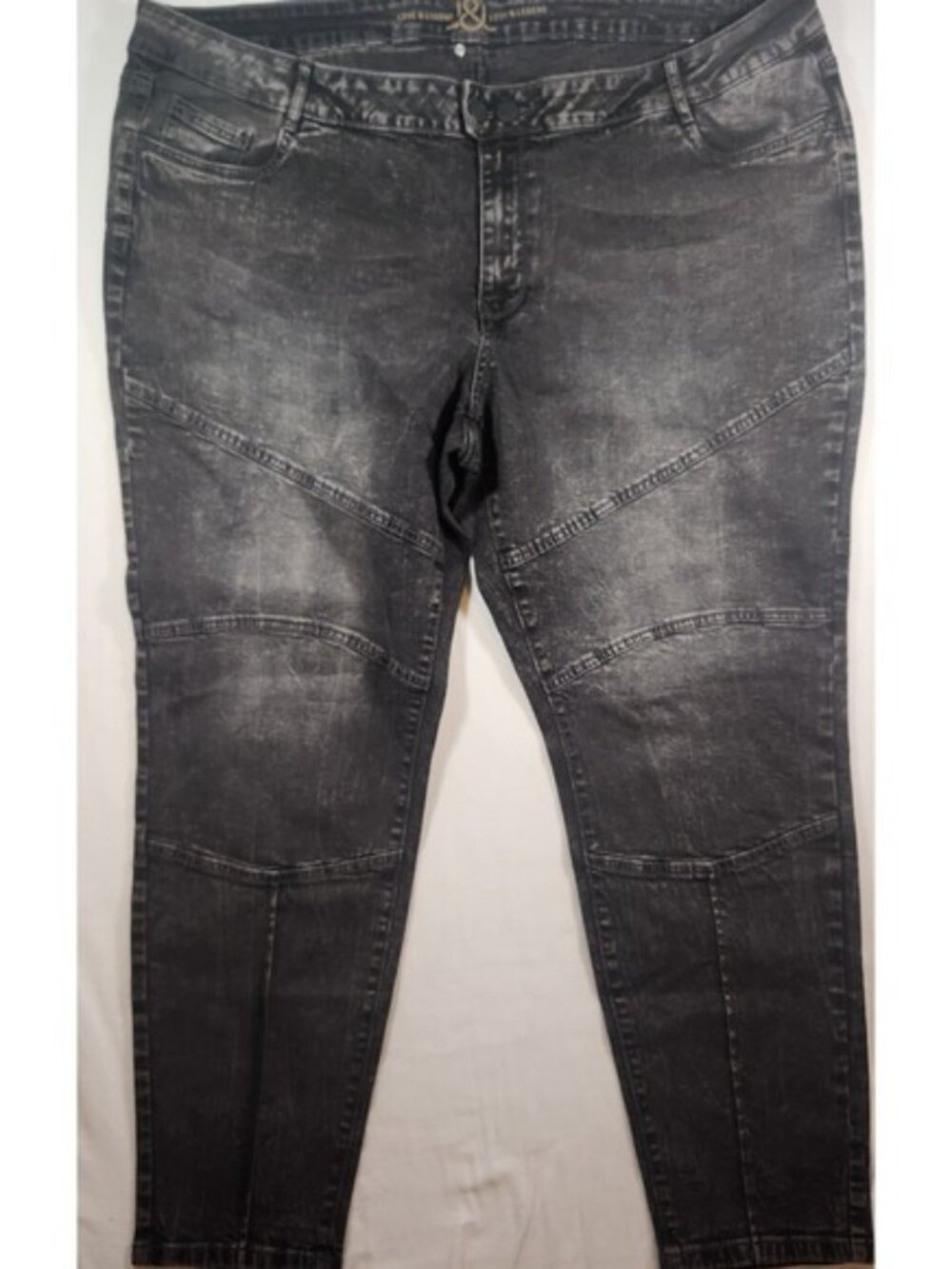 Love & Legend Black Acid Wash Moto Skinny Jeans Plus Size 24 Panelled‎ Denim